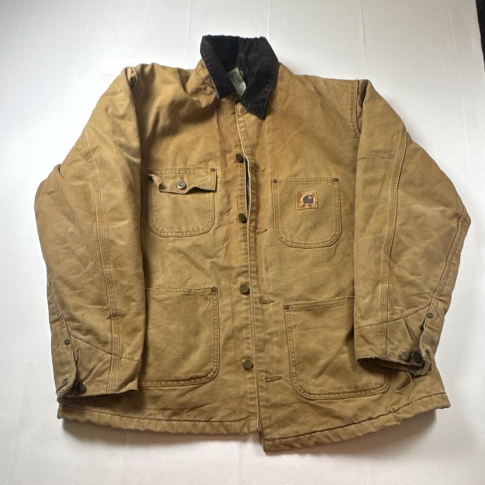 Carhartt distressed Sandstone Duck Arctic Traditional Coat Jacket Brown Large